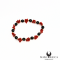 Bracelet élastique corail cupolino et cristal noir argent ou vermeil