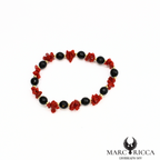 Bracelet élastique corail cupolino et cristal noir argent ou vermeil