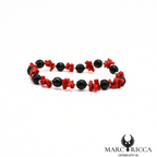 Bracelet élastique corail cupolino et cristal noir argent ou vermeil