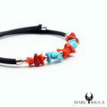 Bracelet Argent Caoutchouc Corail & Turquoise