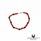 Bracelet tubes de corail et perles d'agate noir