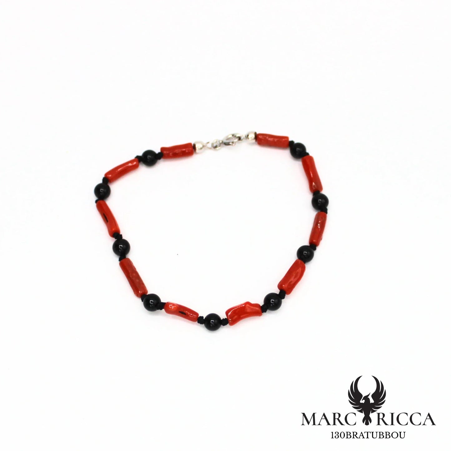 Bracelet tubes de corail et perles d'agate noir