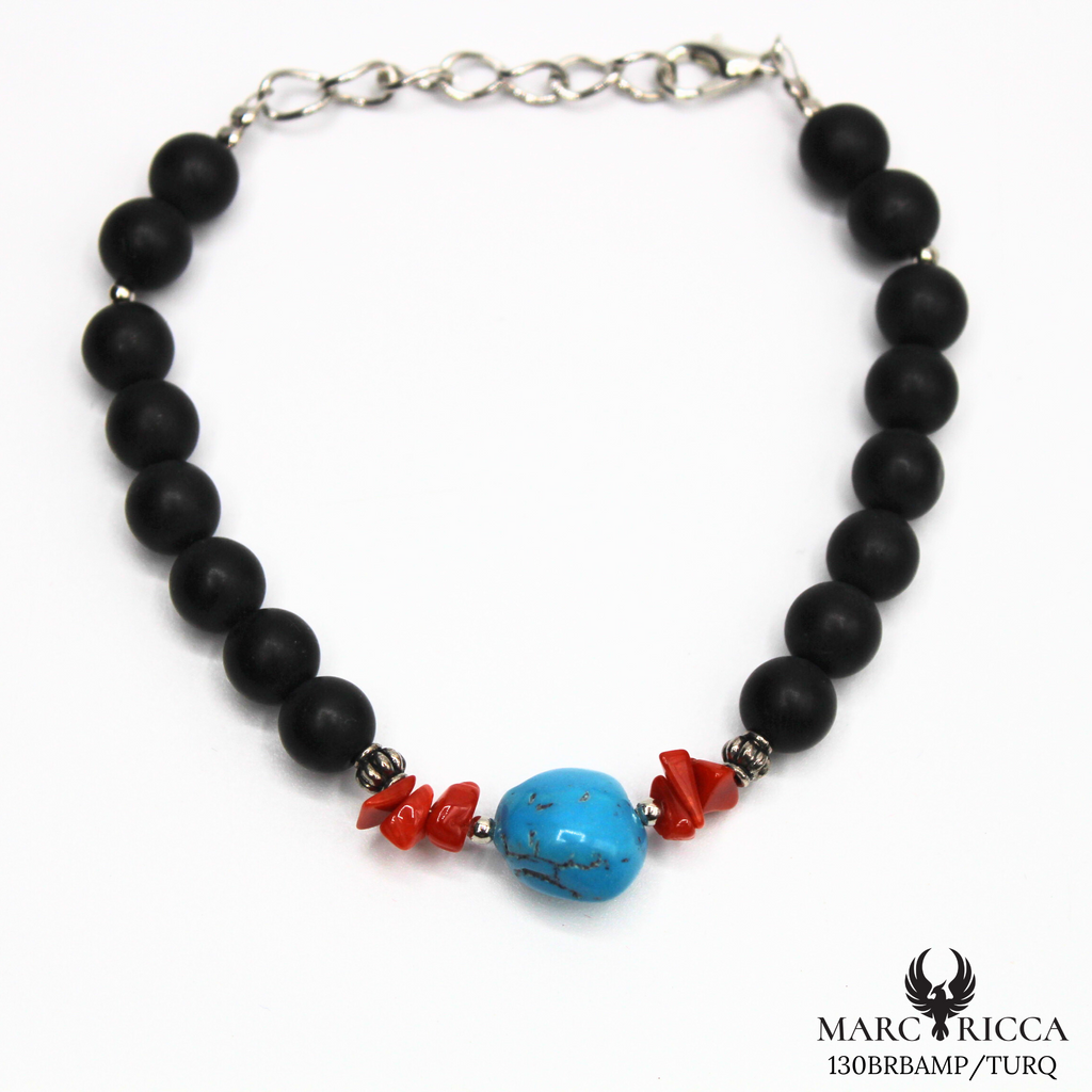 Bracelet acier corail et turquoise