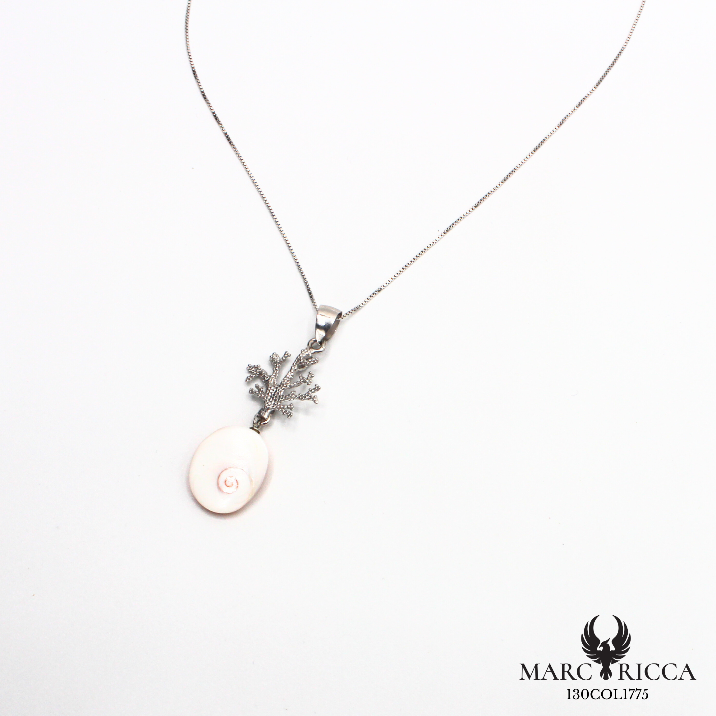 Collier en argent motif branche de corail avec Œil de Sainte Lucie