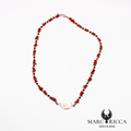 Collier corail, œil de Sainte Lucie et cristal noir en argent