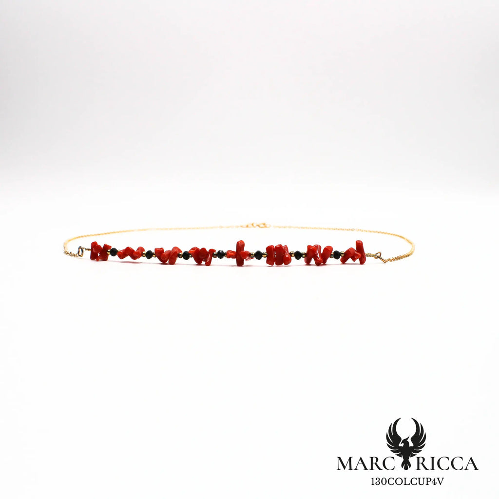 Collier chaîne vermeil avec corail cupolino et cristal noir