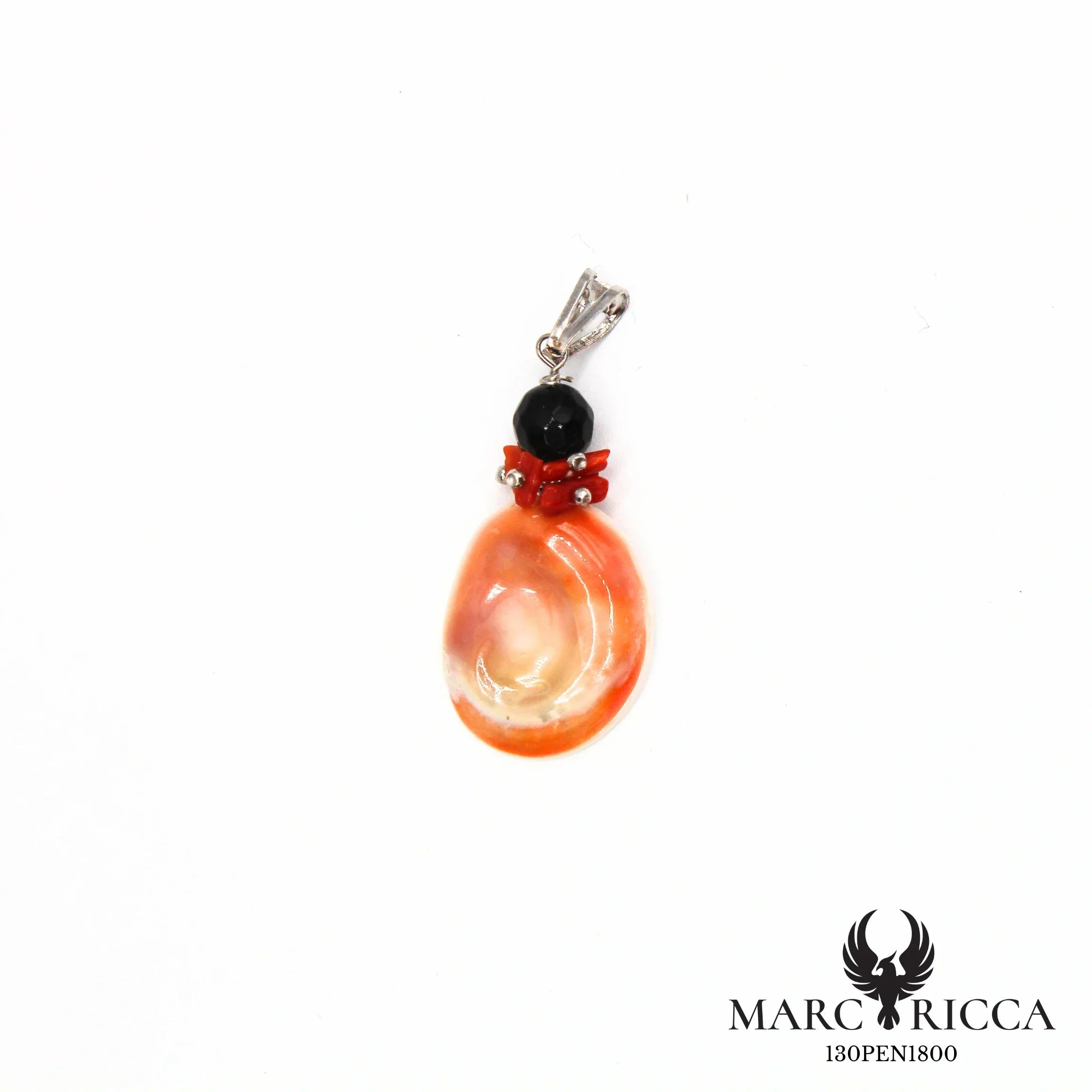 Pendentif Argent Œil de St-Lucie, Corail & Onyx Vermeil