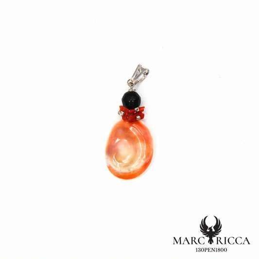 Pendentif Argent Œil de St-Lucie, Corail & Onyx Vermeil