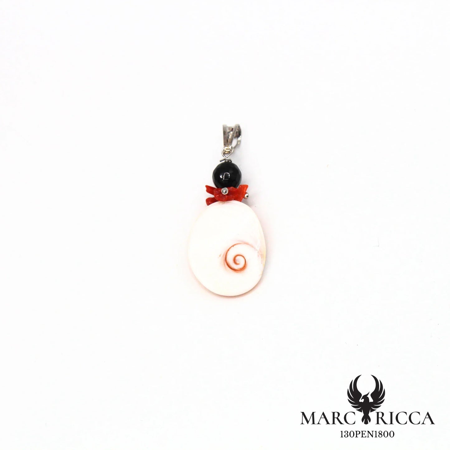 Pendentif Argent Œil de St-Lucie, Corail & Onyx Vermeil