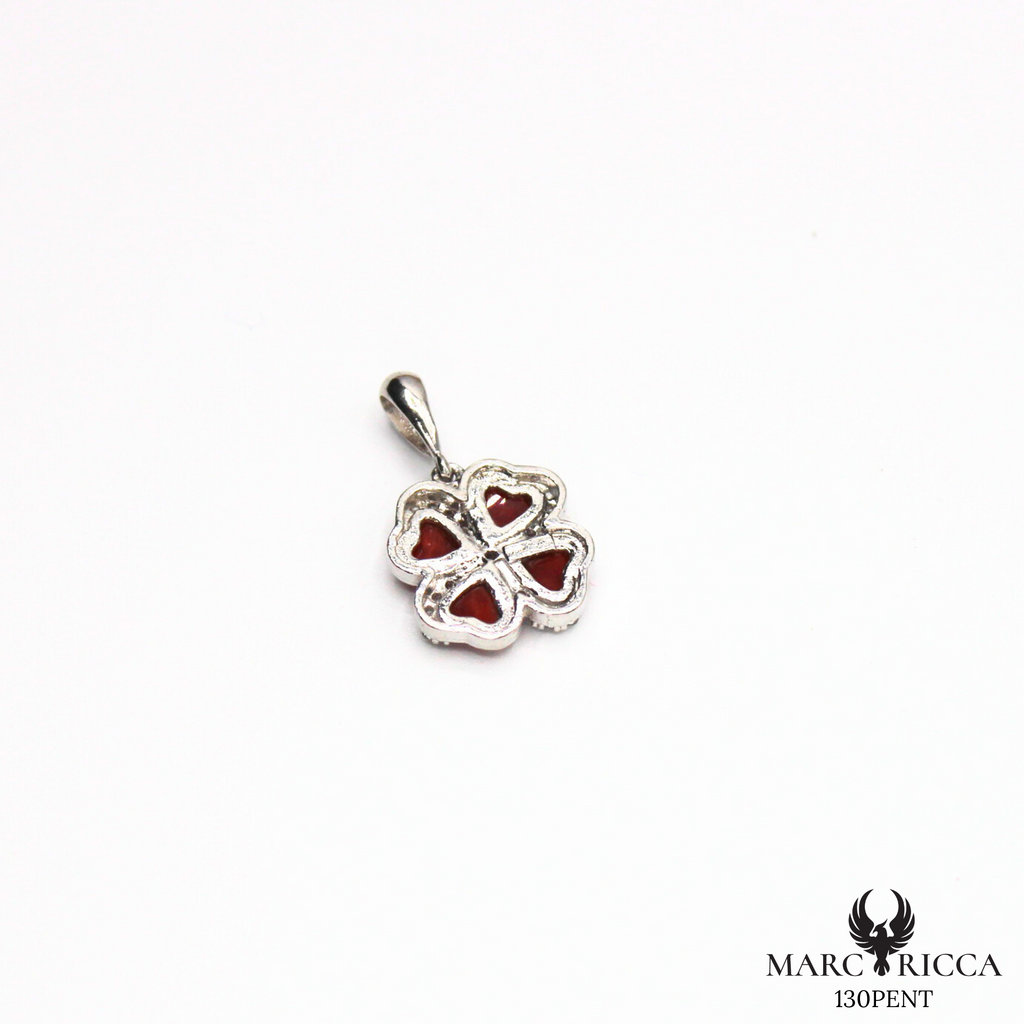 Pendentif Trèfle en argent avec corail et zirconium