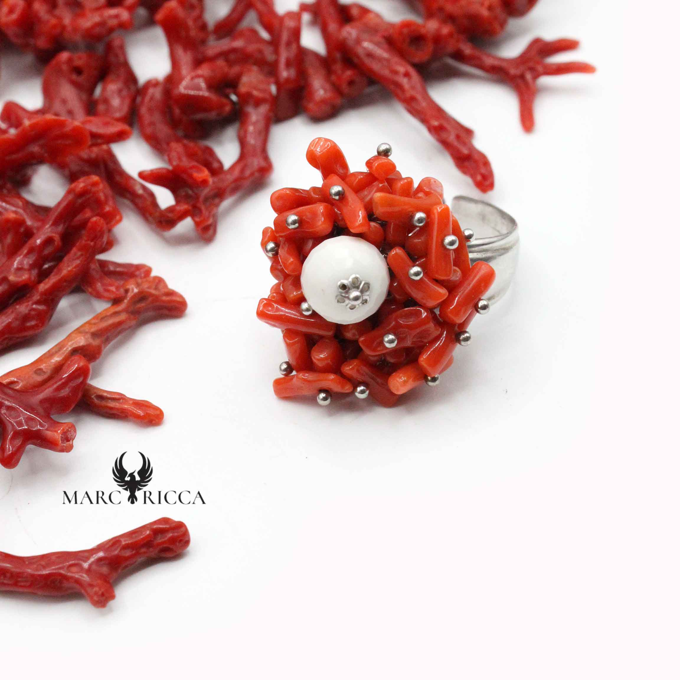 Bague Argent Corail Cupolino & Agathe Blanche