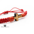 Bracelet Cordon Macramé, Corail & Croix en Olivier