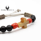 Bracelet Cordon Croix en Corne de Bélier & Corail
