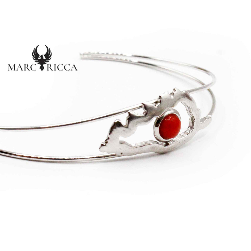 Bracelet Jonc Argent Corail et Corse