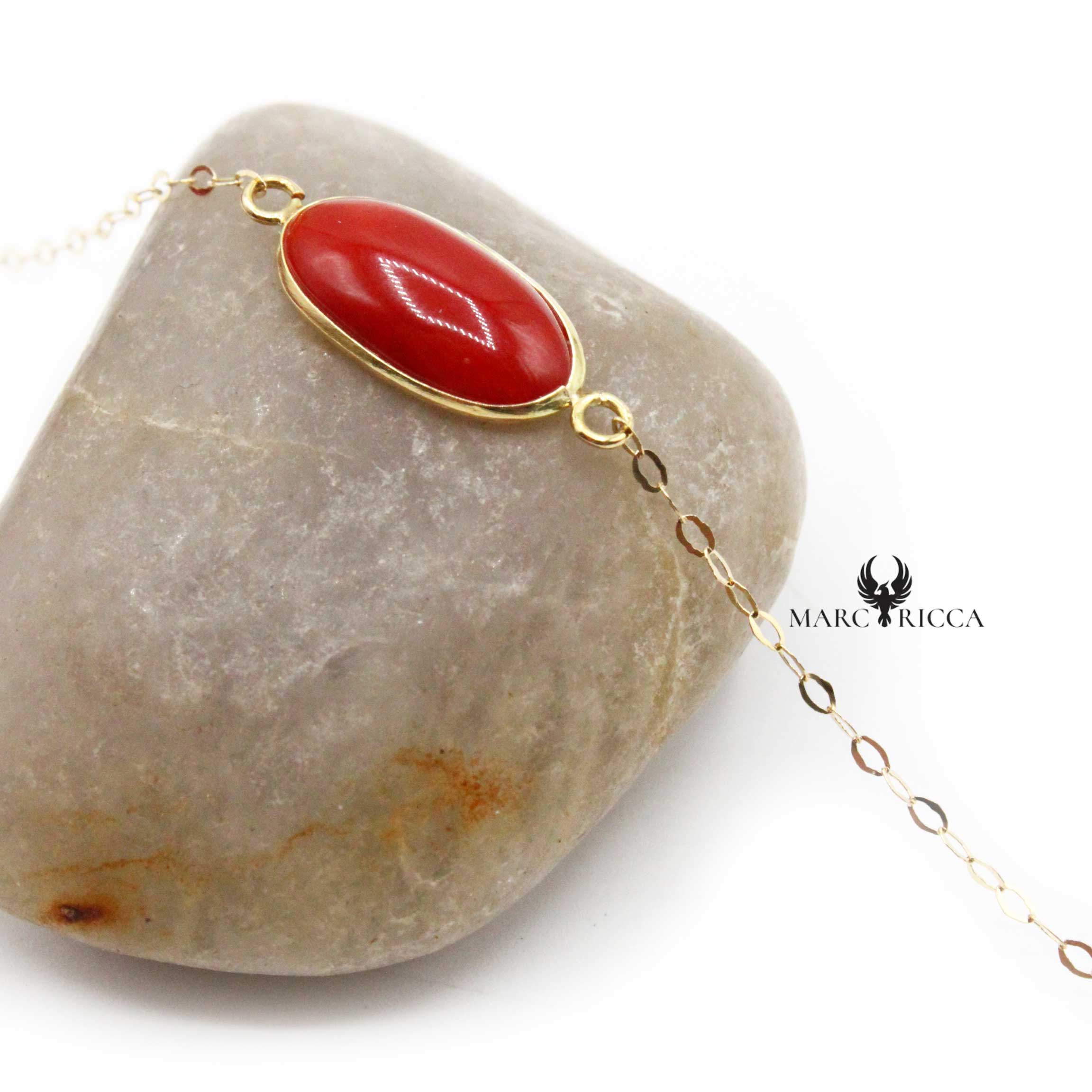Bracelet Or Cabochon Corail Rouge