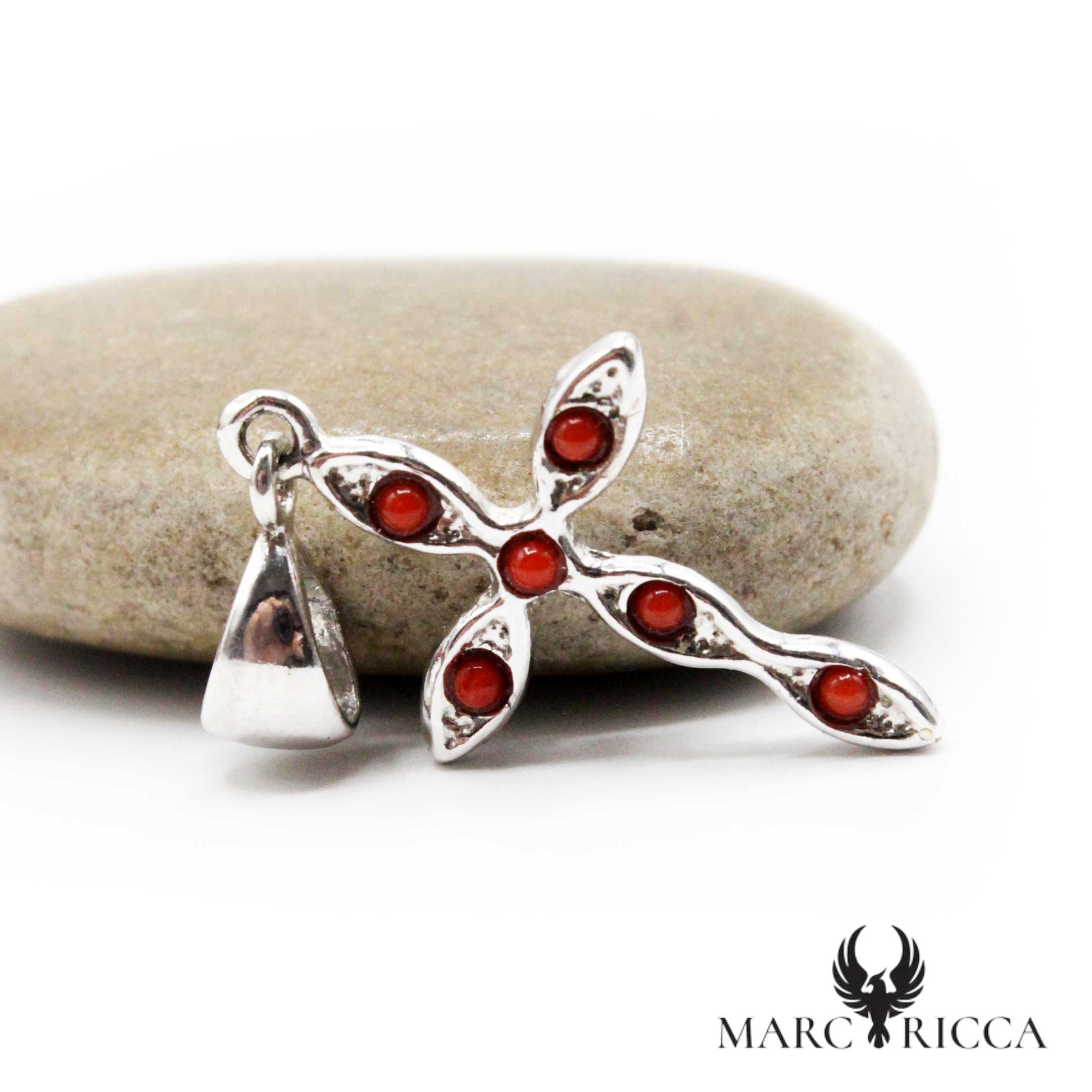 Pendentif Argent Croix Corail