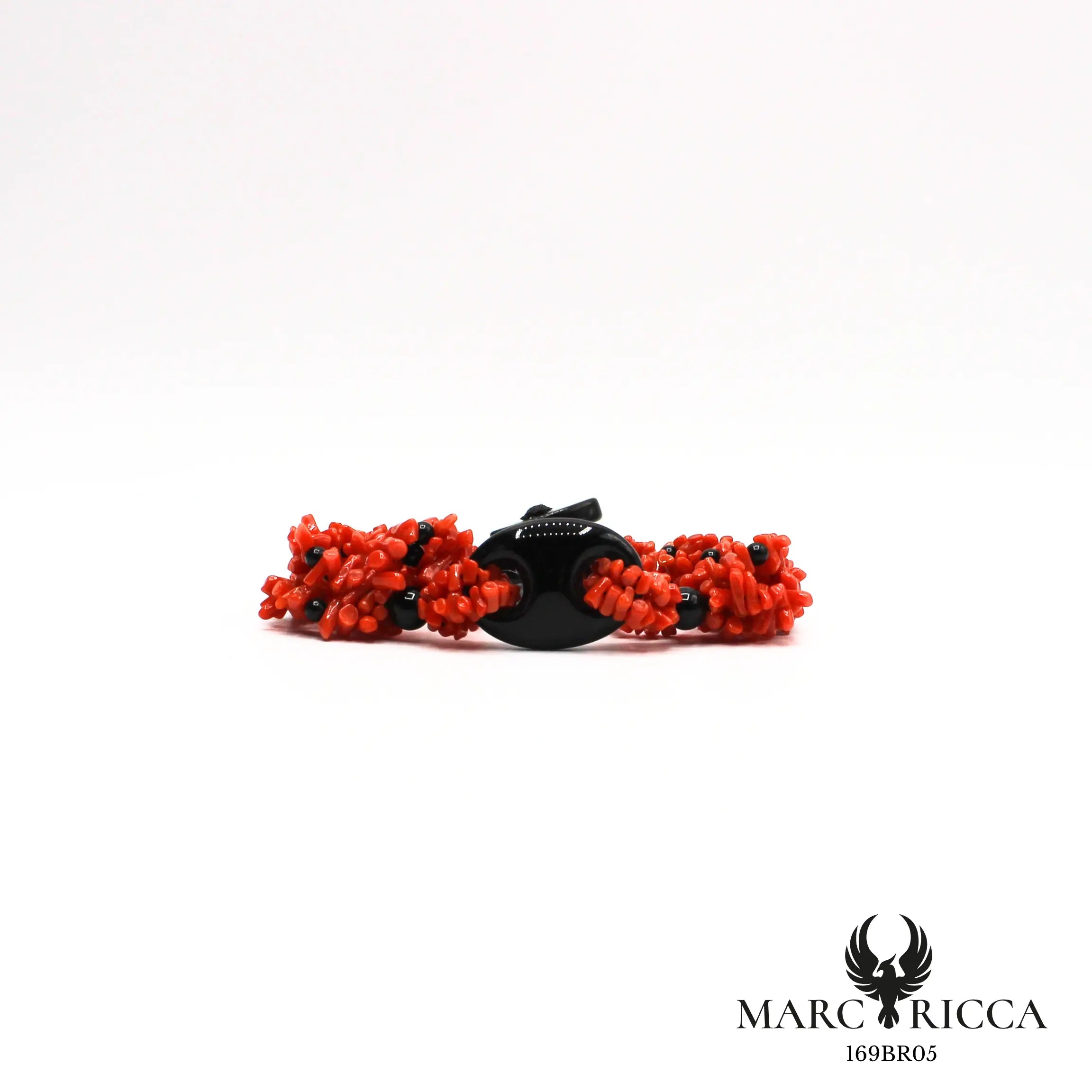 Bracelet 6 rangs en corail cupolino avec grain de café en onyx