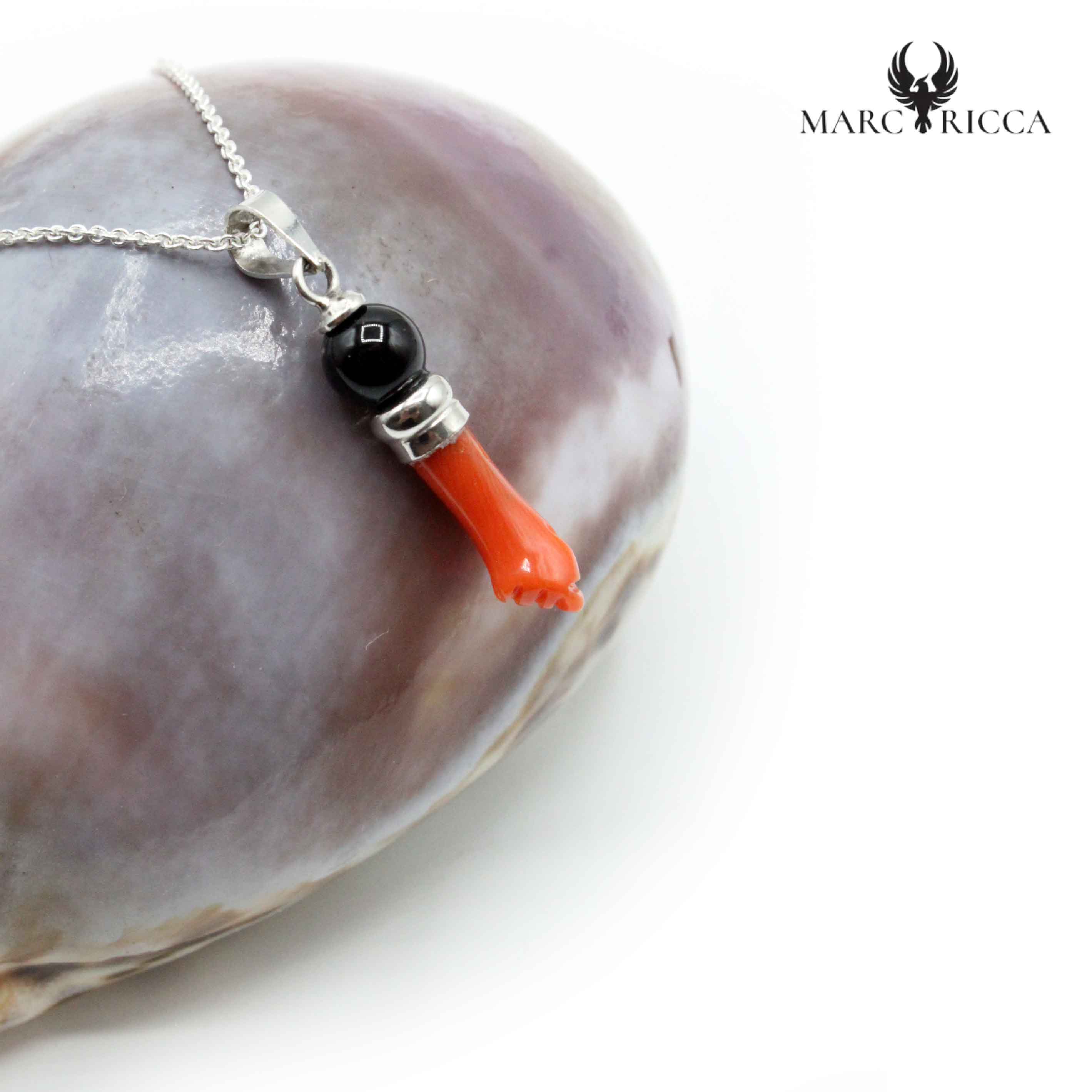 Pendentif Argent Main en Corail & Onyx
