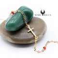 Bracelet Or Chainette Croix Perles Corail