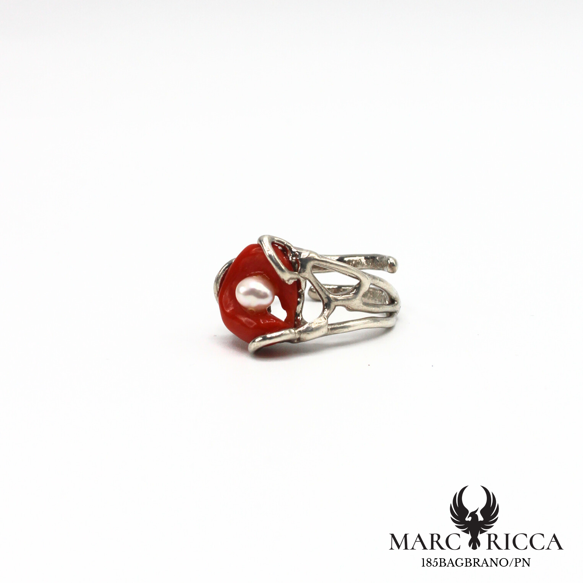 Bague en argent 925 avec anneau de corail et une perle