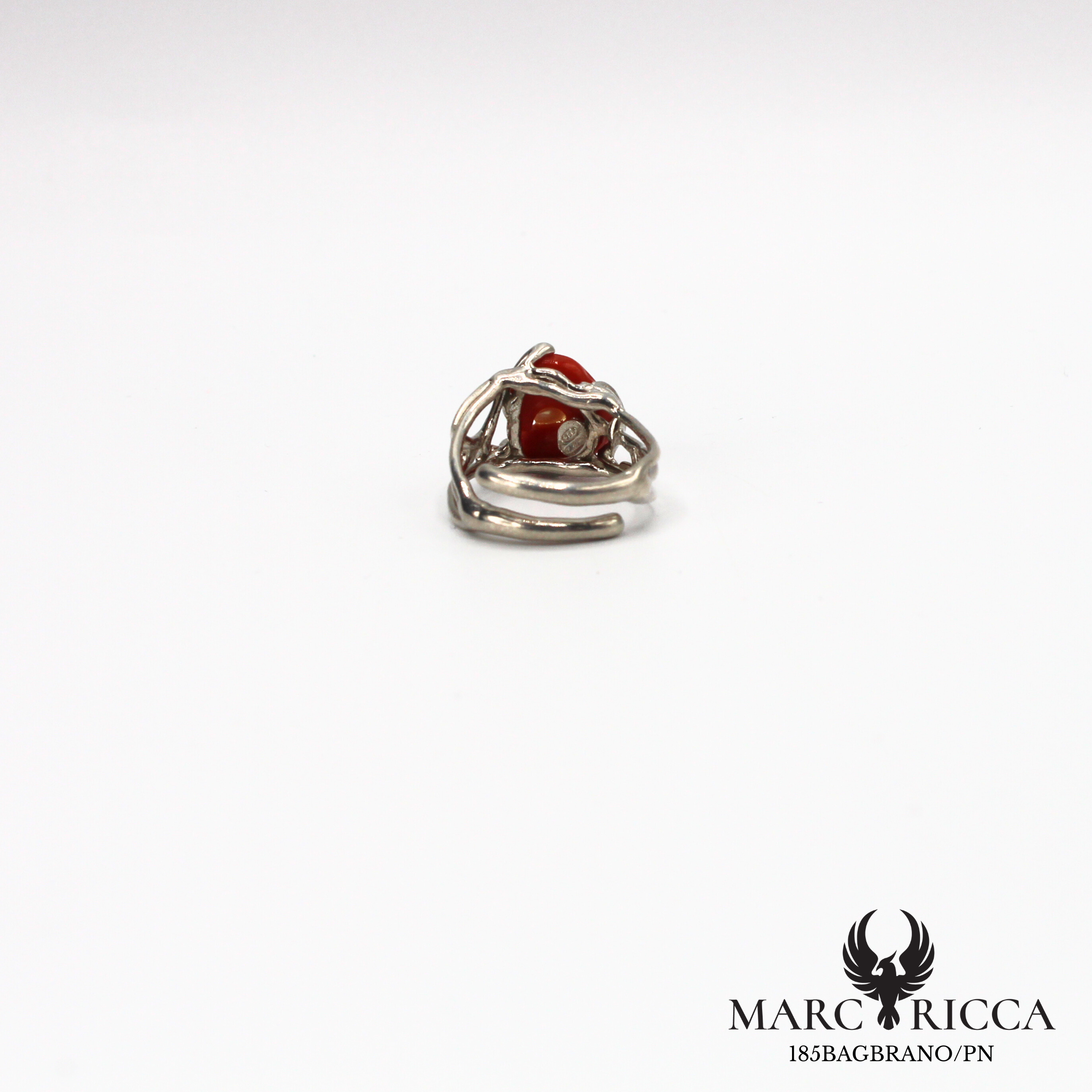 Bague en argent 925 avec anneau de corail et une perle