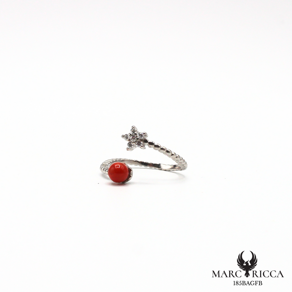 Bague argent ou vermeil avec corail fleur zirconium