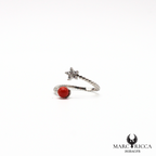 Bague argent ou vermeil avec corail fleur zirconium