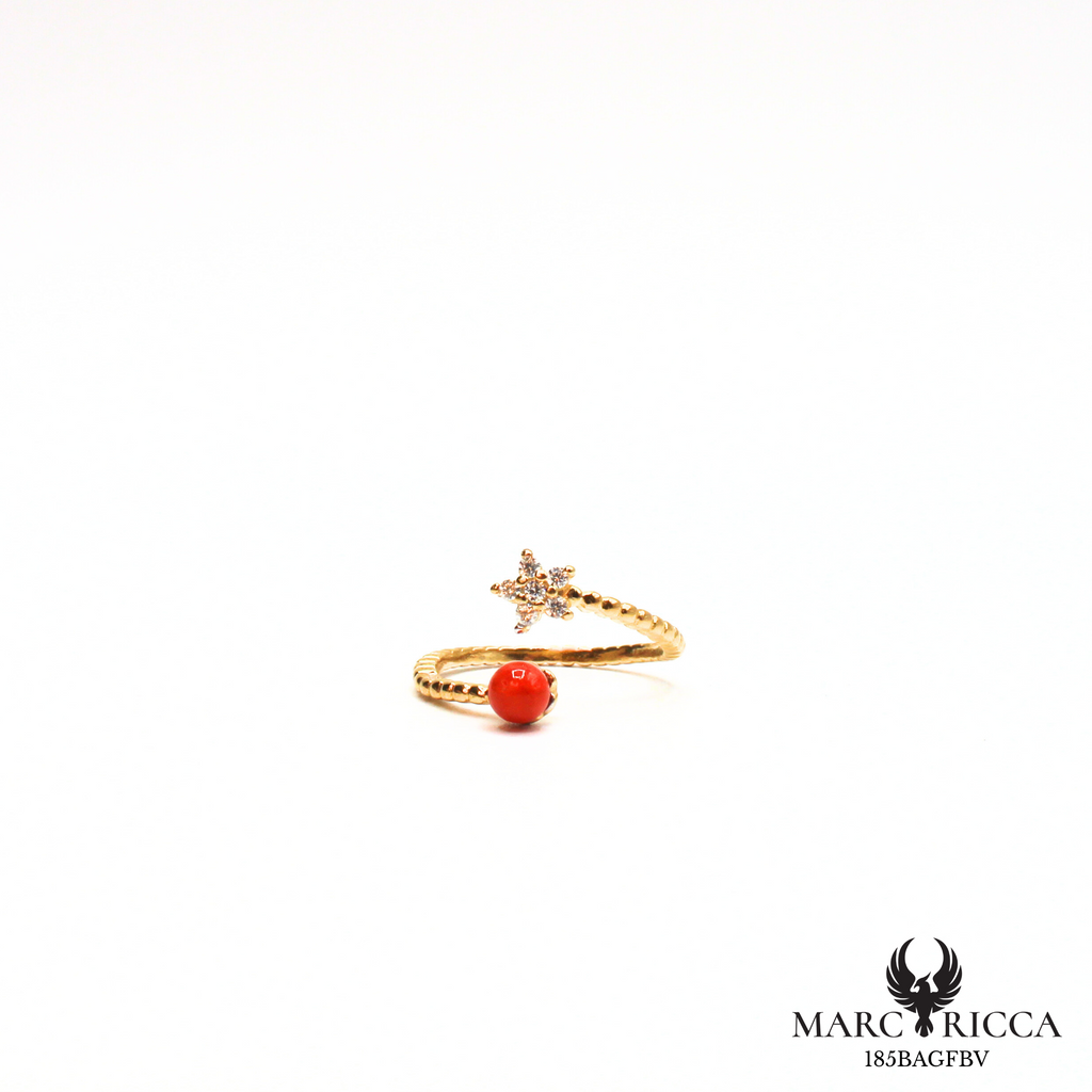 Bague argent ou vermeil avec corail fleur zirconium