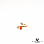 Bague argent ou vermeil avec corail fleur zirconium