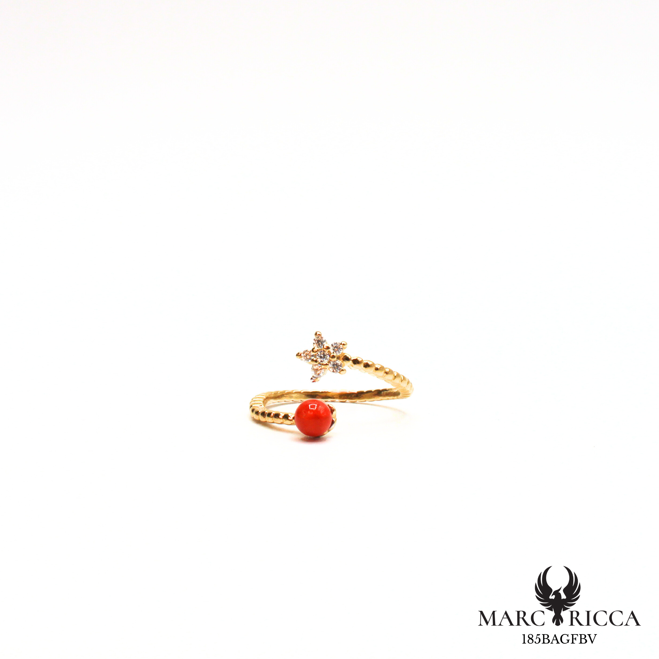 Bague argent ou vermeil avec corail fleur zirconium