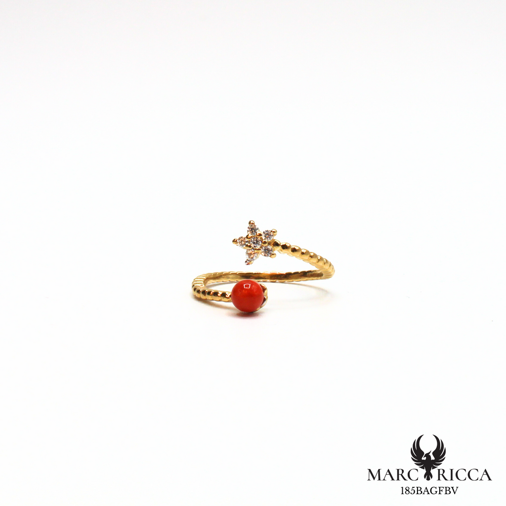 Bague argent ou vermeil avec corail fleur zirconium