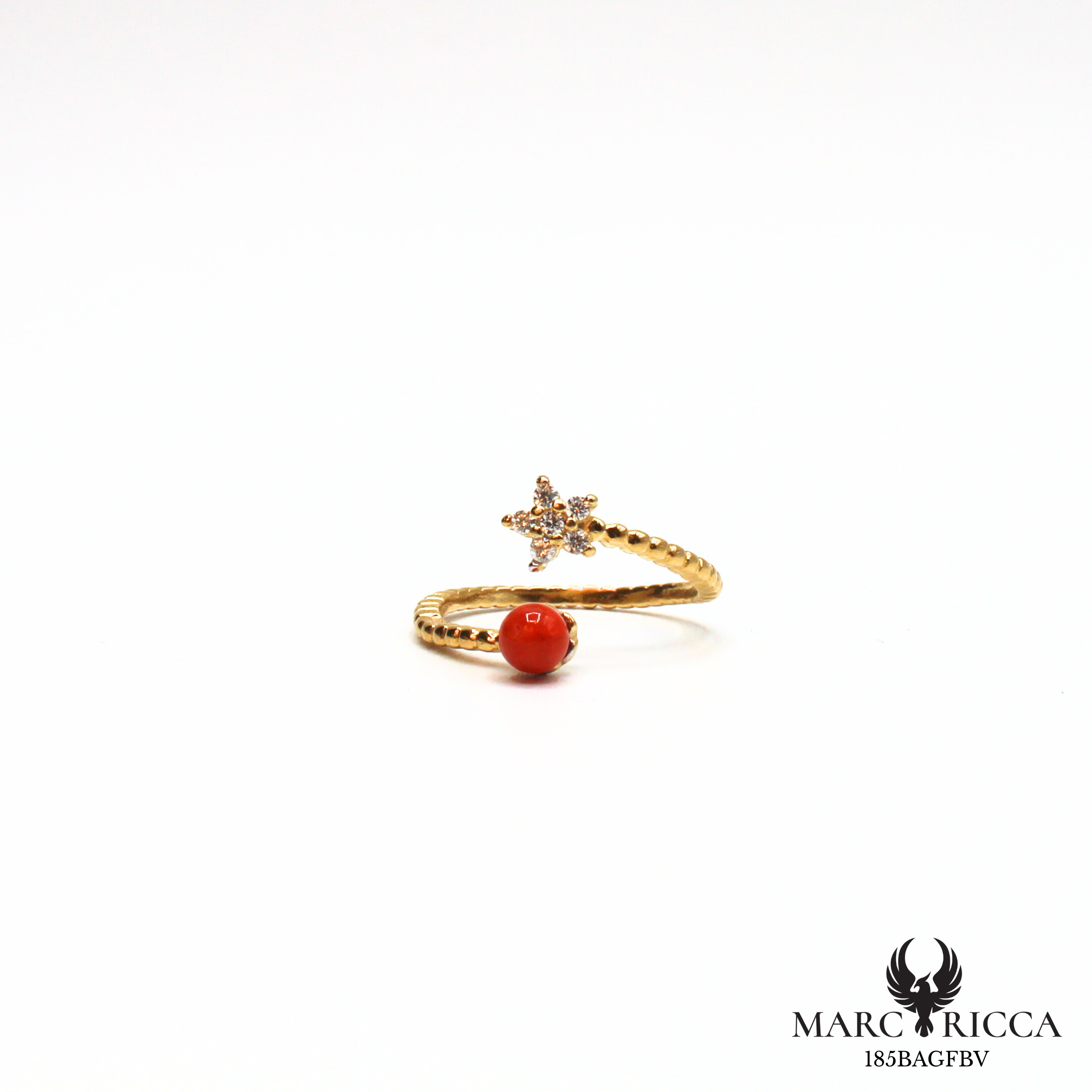 Bague argent ou vermeil avec corail fleur zirconium