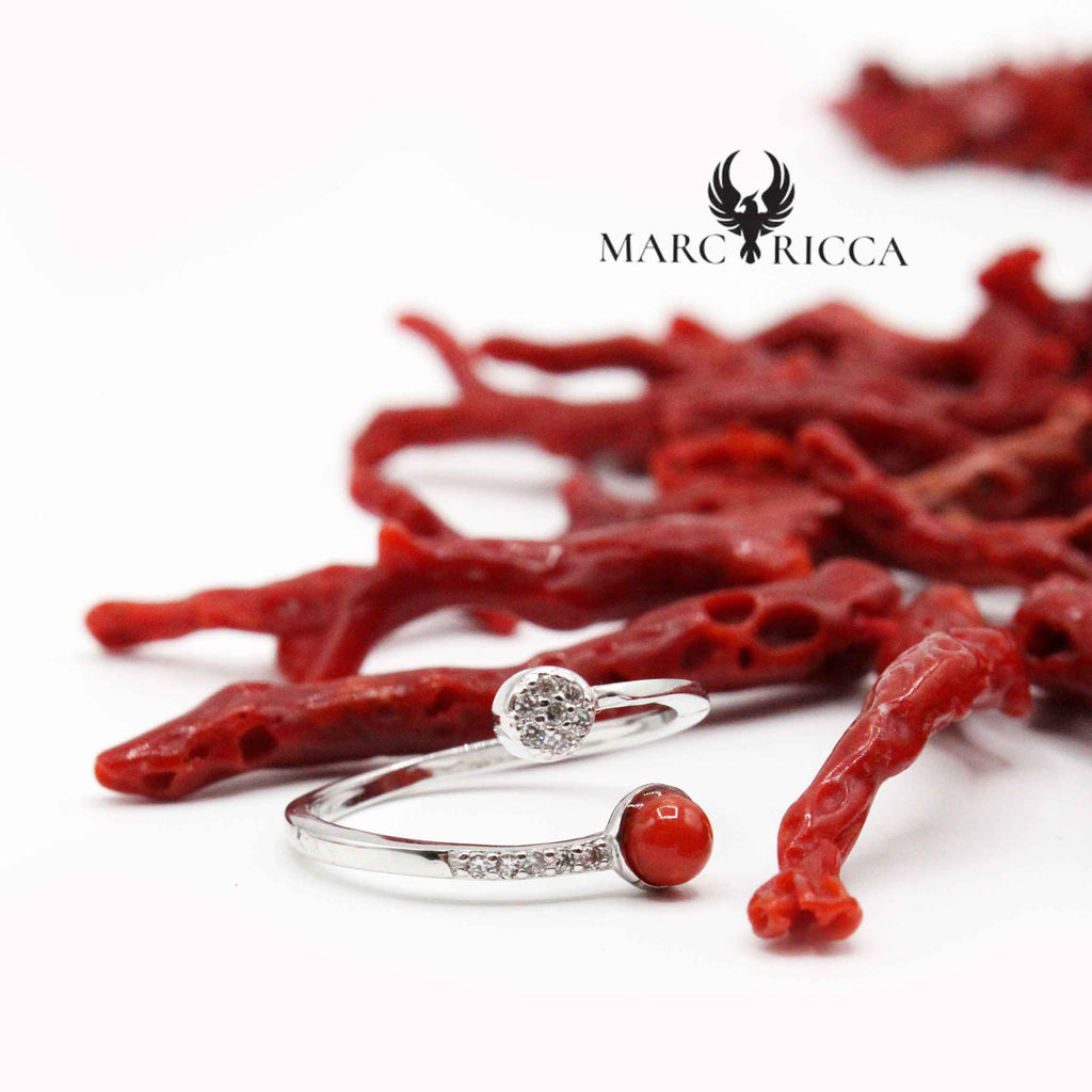 Bague Argent Corail Perle & Zirconium