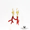 Boucles d'oreilles pendantes branches de corail et trèfles
