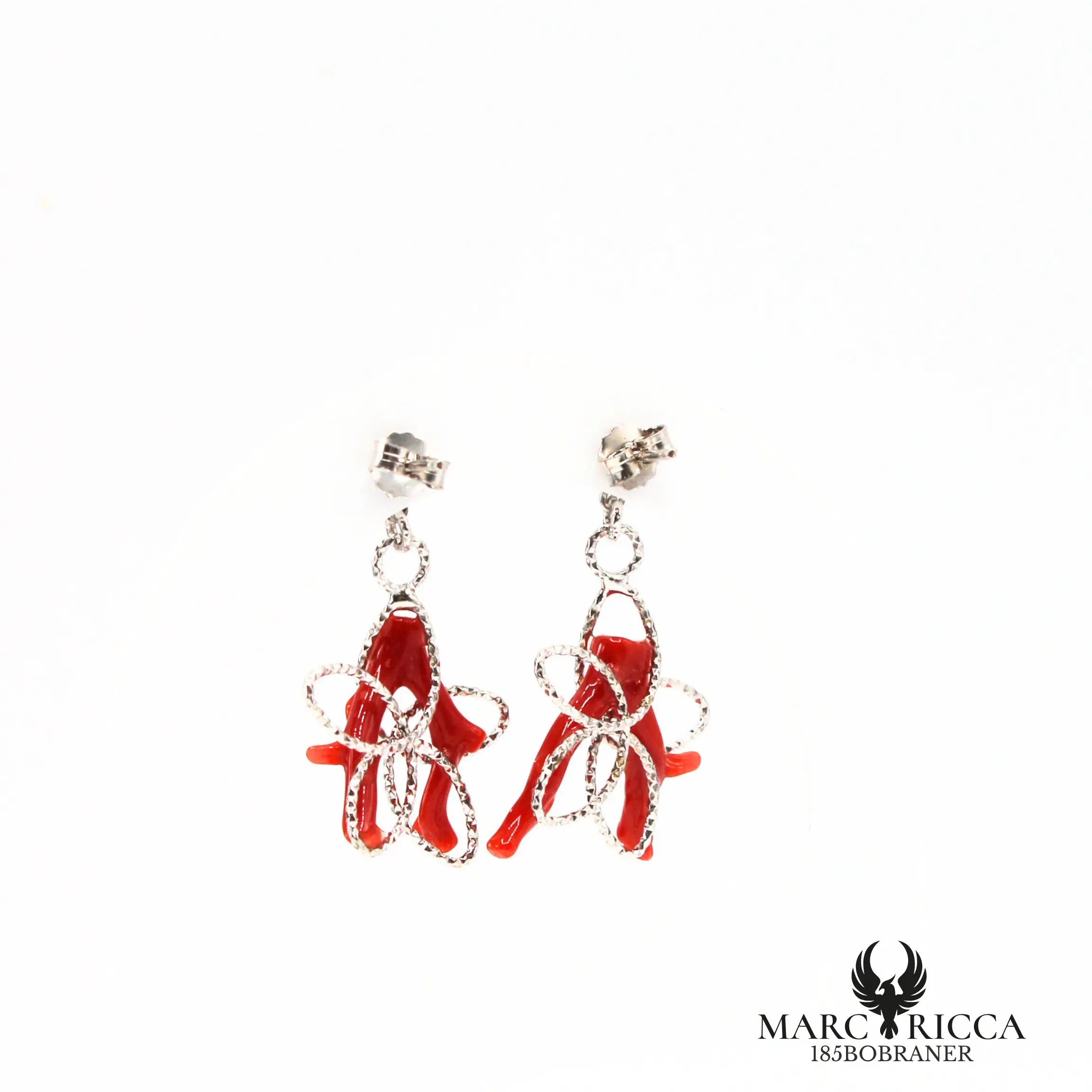Boucles d'oreilles clous pendantes branches de corail fleurs