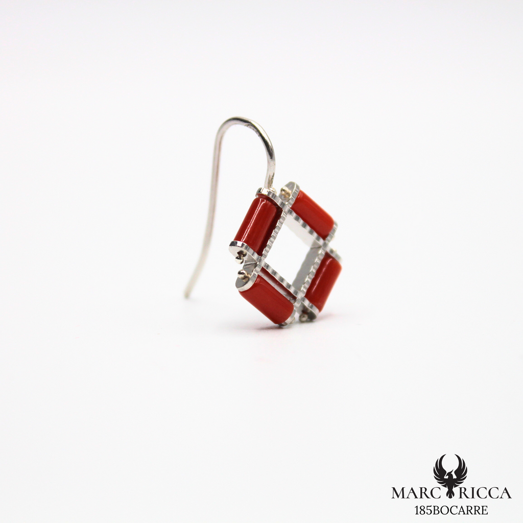 Boucles Argent Corail tube carré