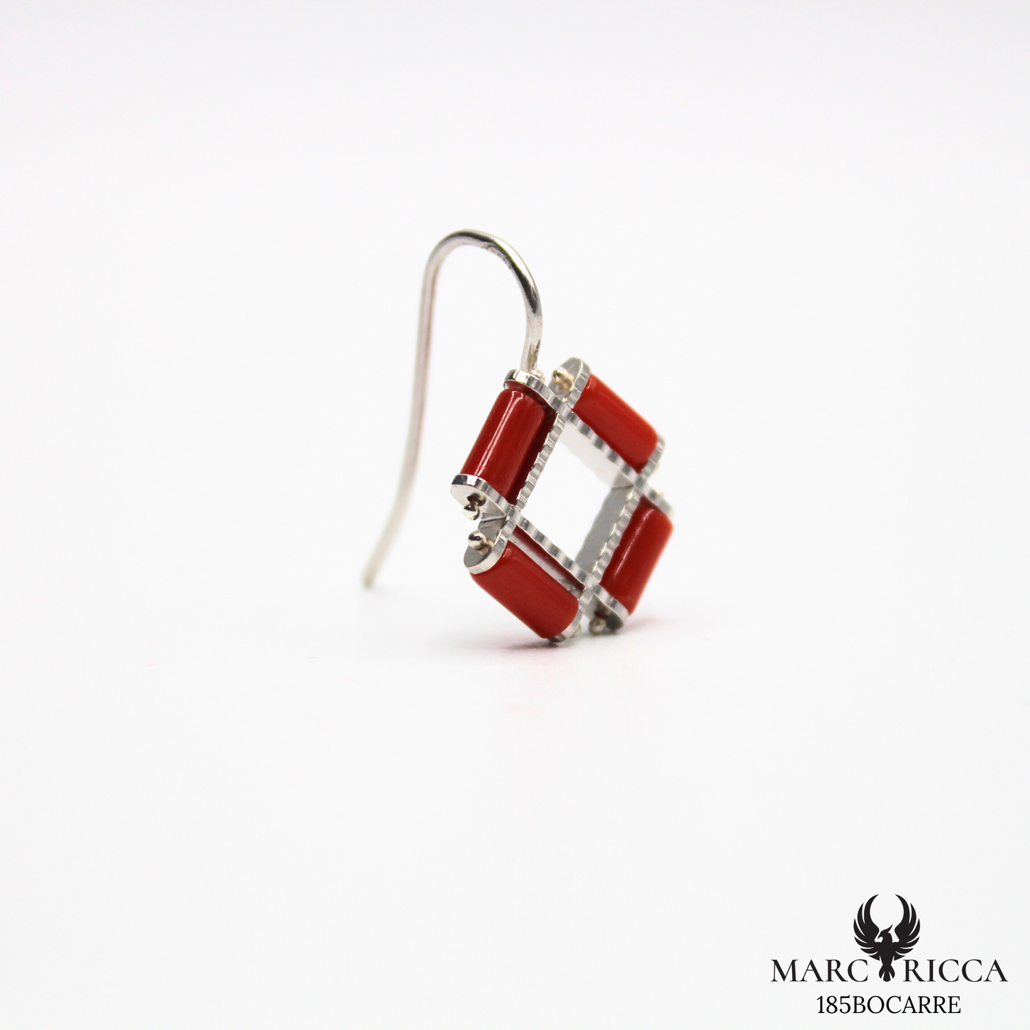 Boucles Argent Corail tube carré