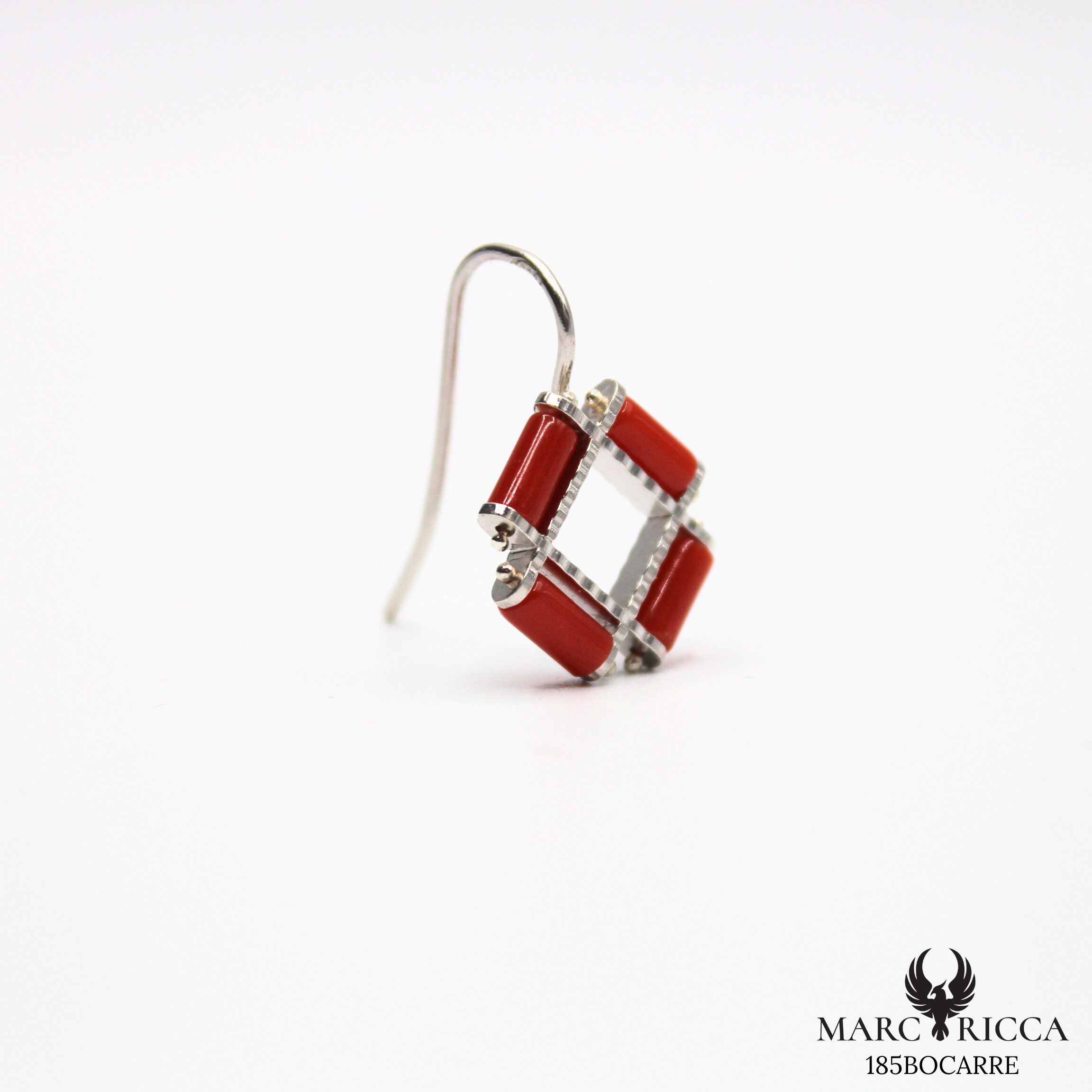 Boucles Argent Corail tube carré