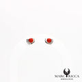 Boucles d'oreilles clous corail rond et demi cercle zirconium en argent