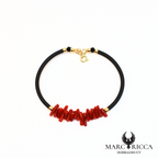 Bracelet jonc en corail cupolino et caoutchouc en vermeil