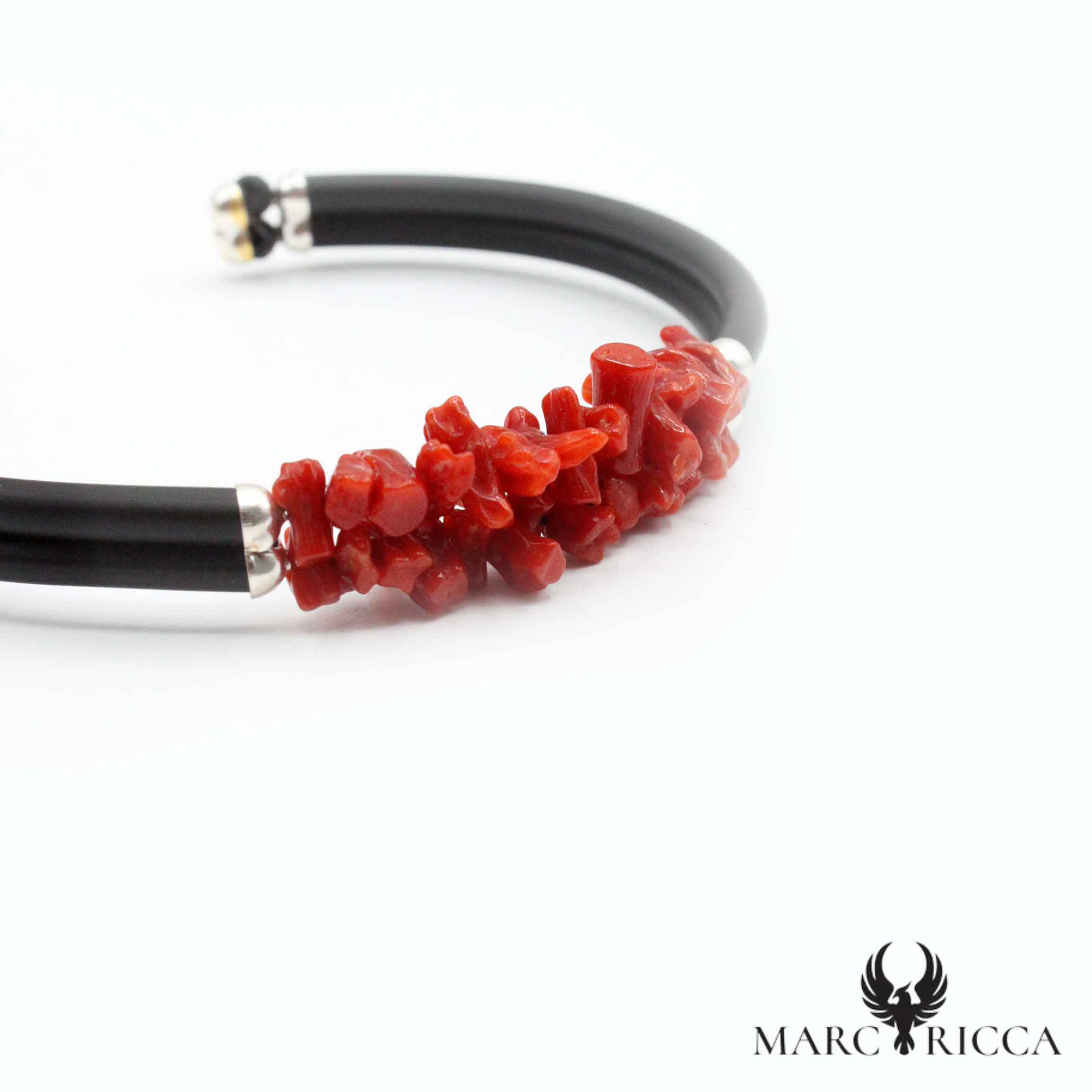 Bracelet Jonc Argent Caoutchouc 2 Rangs Corail