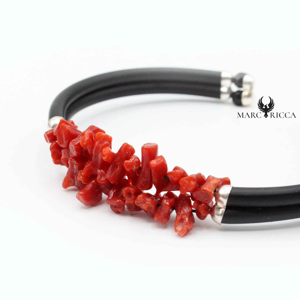 Bracelet Jonc Argent Caoutchouc 2 Rangs Corail