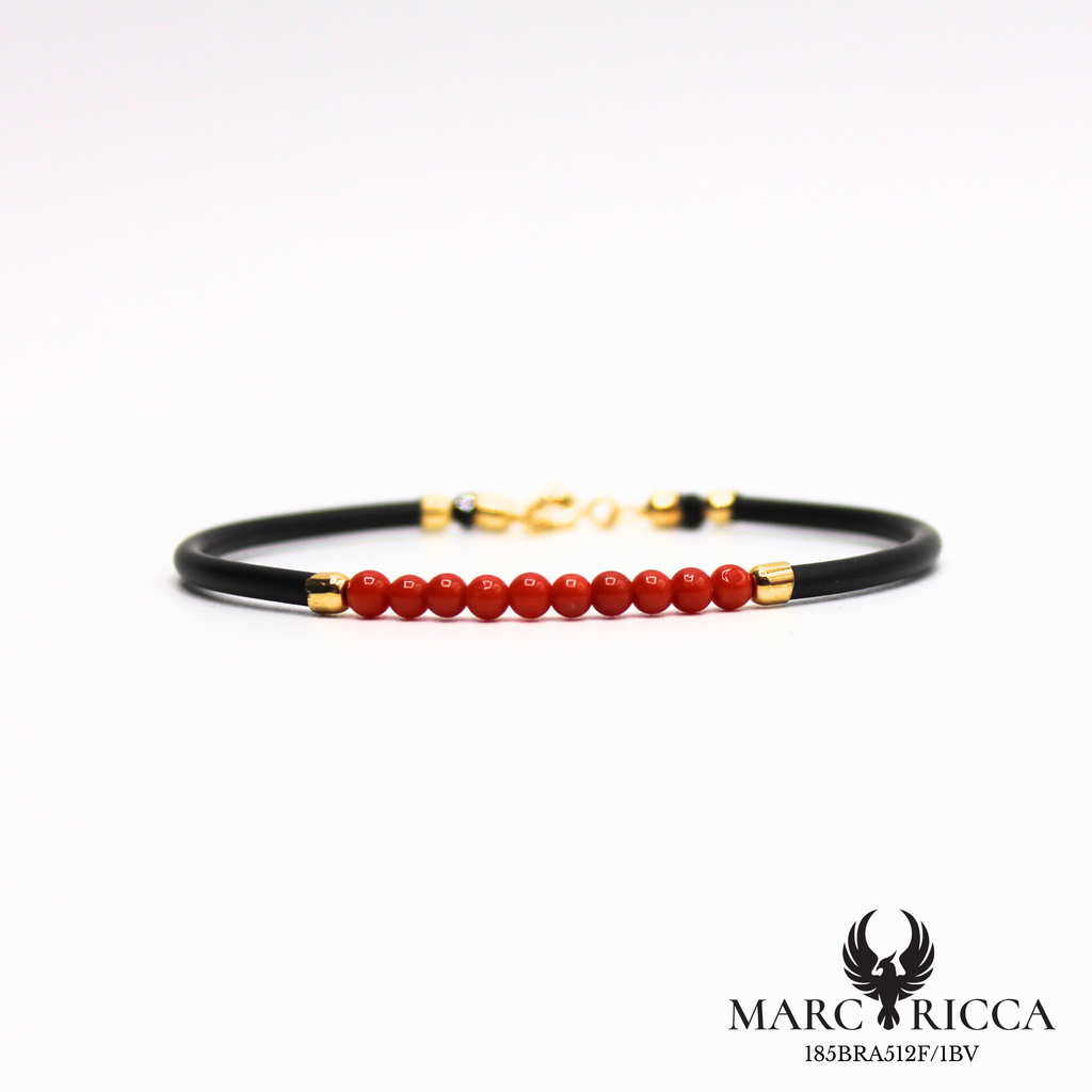 Bracelet jonc caoutchouc et perles de corail en vermeil