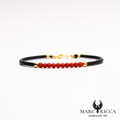 Bracelet jonc caoutchouc et perles de corail en vermeil