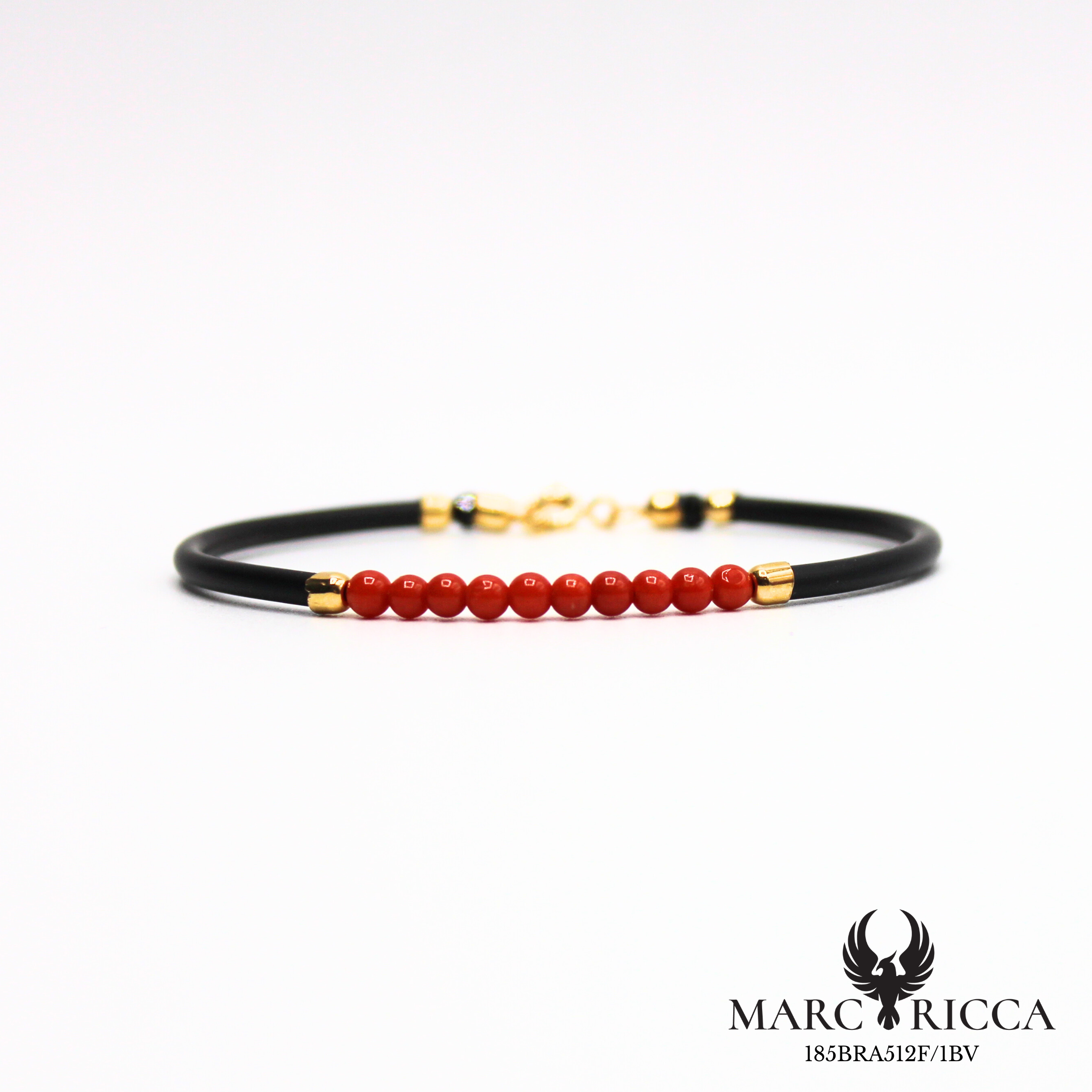 Bracelet jonc caoutchouc et perles de corail en vermeil
