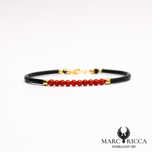 Bracelet jonc caoutchouc et perles de corail en vermeil