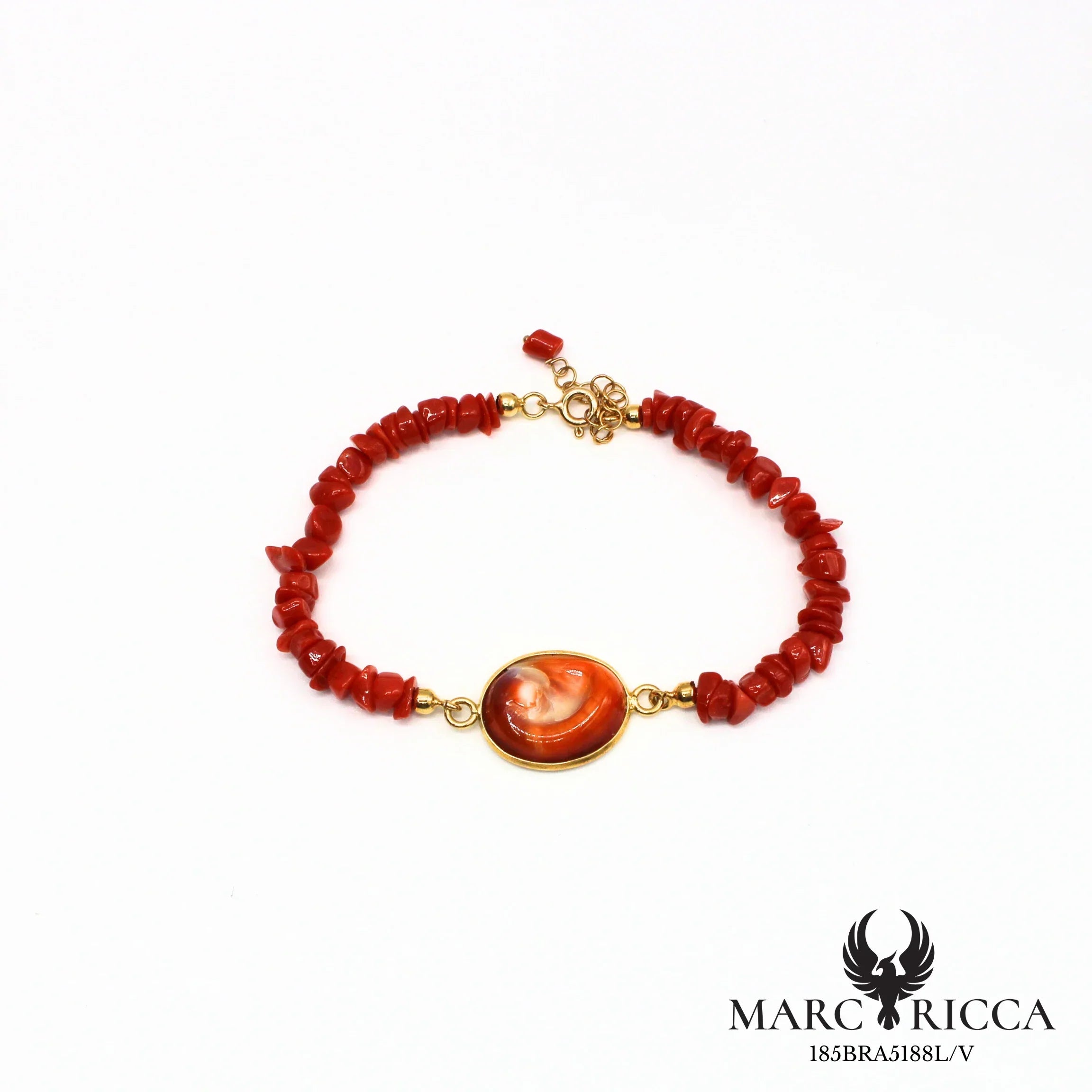 Bracelet corail chips & œil de Sainte Lucie