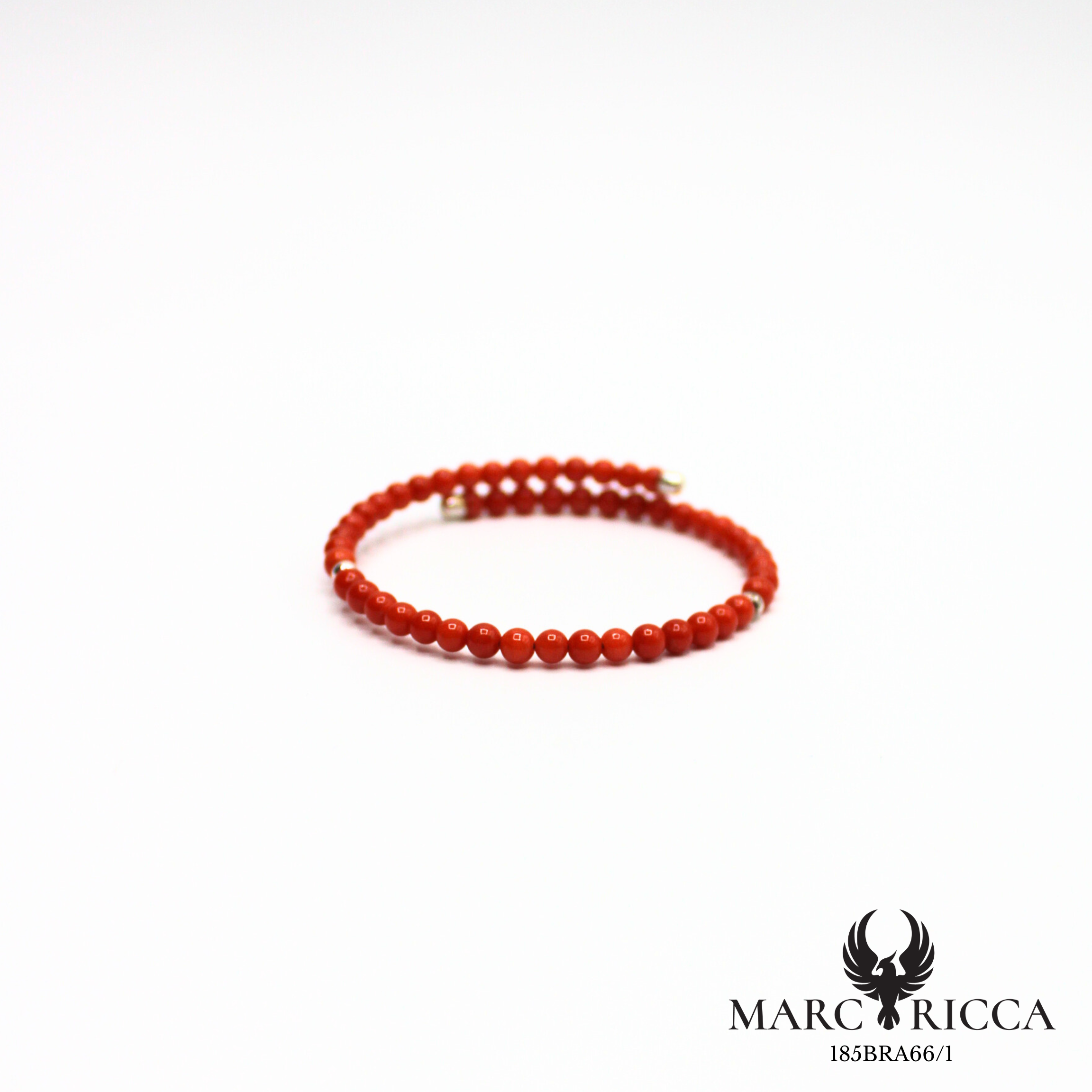 Bracelet jonc en perles de corail 3mm et argent