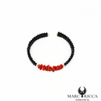 Bracelet jonc corail et cristal noir 3 rangs