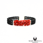 Bracelet jonc corail et cristal noir 3 rangs